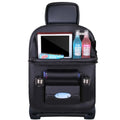 Car Seat Back Organizer with Foldable Table Tray PU Leather Storage Organizer with Pockets Kick Mats Seat Interior Accessories