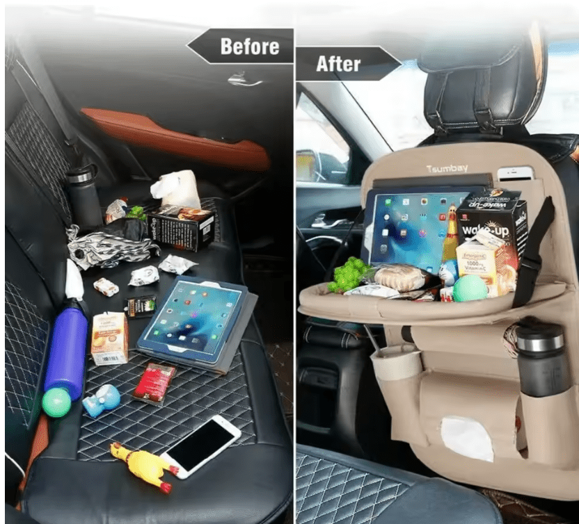 Premium Leather Backseat Organizer (With Foldable Table) - Easy Life Travel